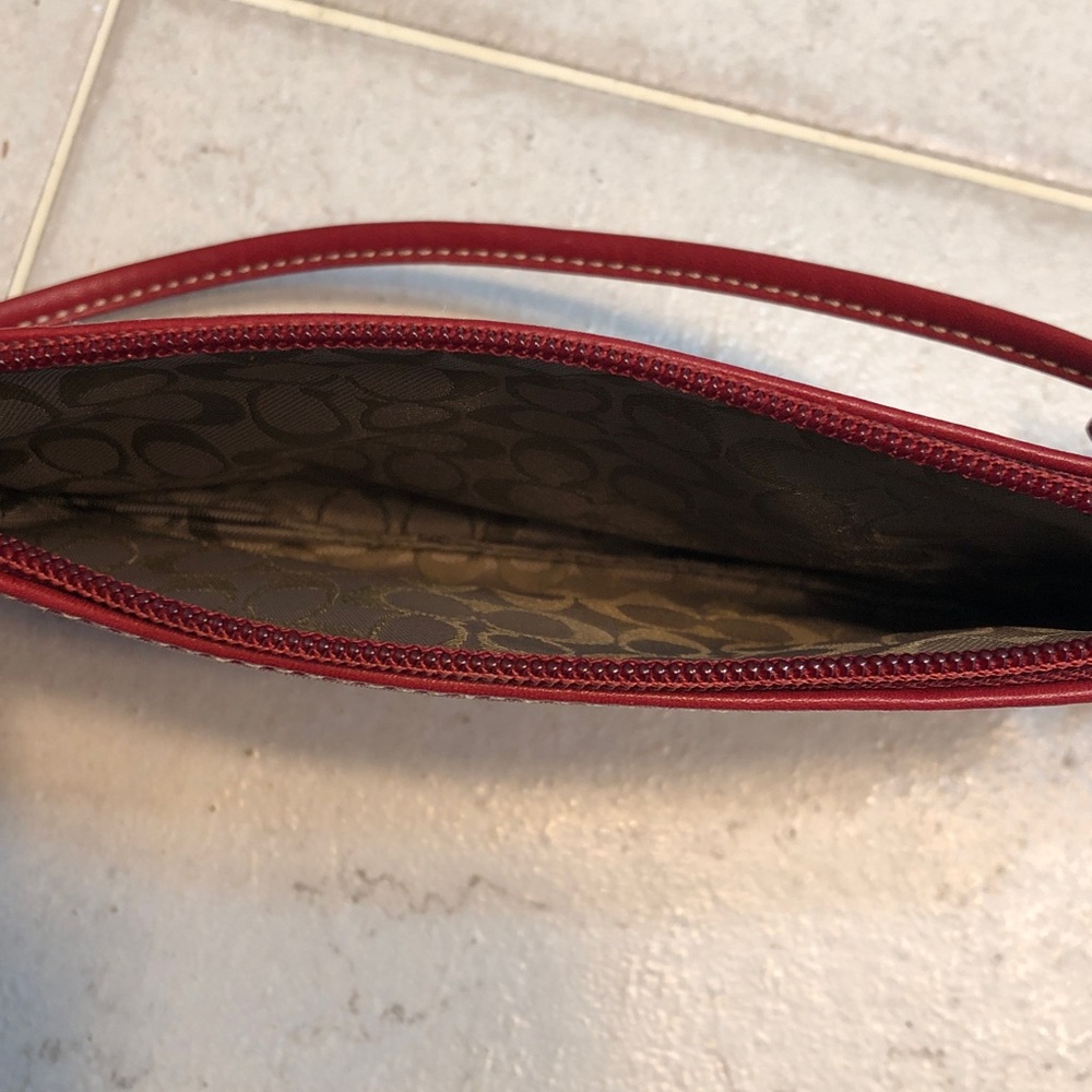 Coach Red Leather Wristlet with Embossed Logo - Picture 4 of 4